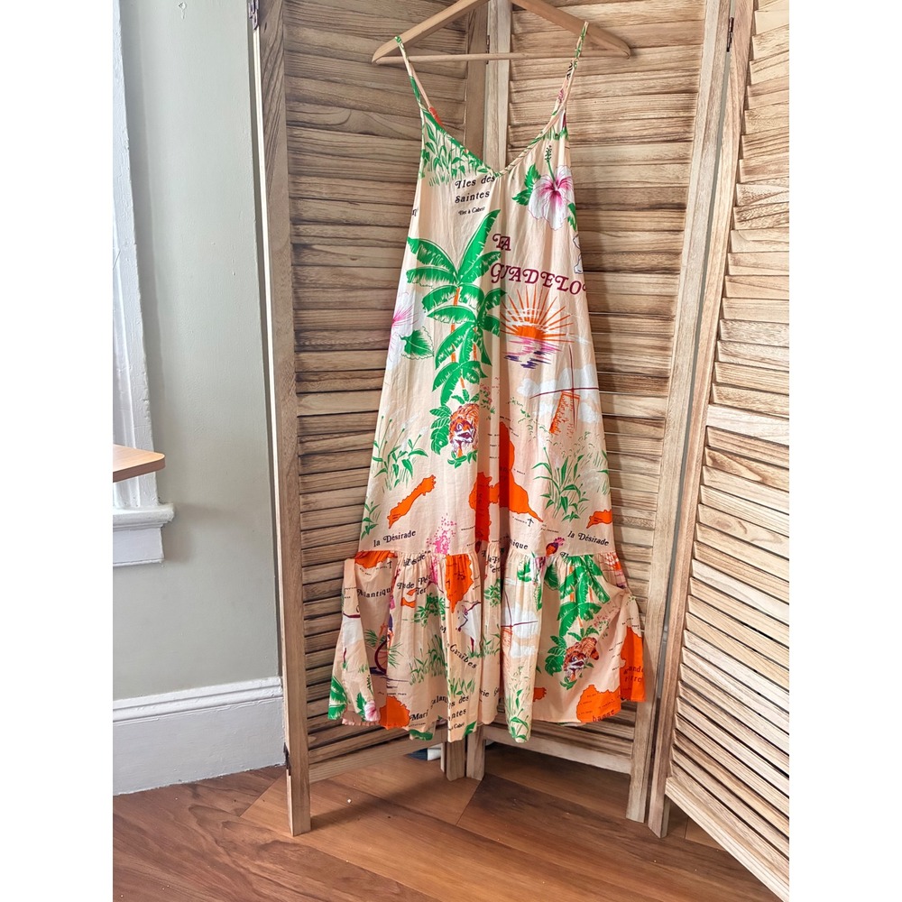 Urban Outfitters Guadeloupe Map Print Maxi Dress Tropical S NWT Vacations